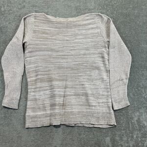 Ann Taylor LOFT Outlet Women Beige Boatneck Pullover Cotton Sweater Medium Beach